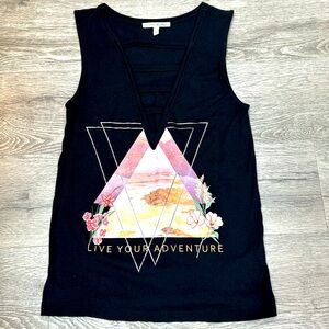 Express Black S/P Sleeveless Top-Beautiful Message On Front-Live Your Adventure!